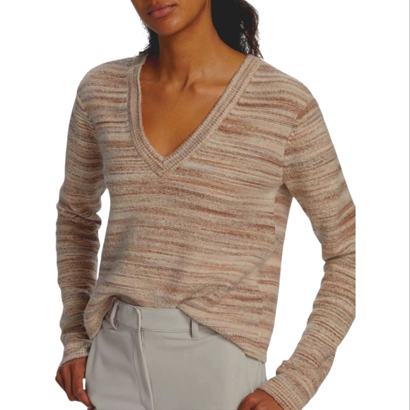 ATM Anthony Thomas Melillo Space Dyed V-Neck Sweater Neutral Stripe Small NWT - Picture 1 of 11